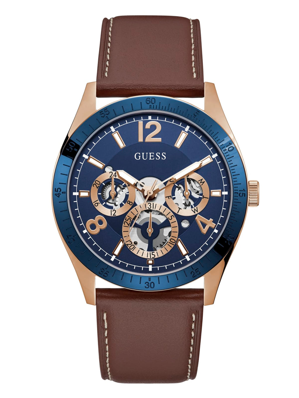 Face Guess Watches Brown Guess Mens Vector Brown Leather Strap