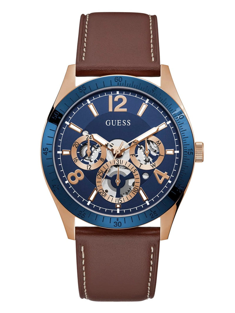 Guess Mens Vector Brown Leather Strap Watch GW0216G1